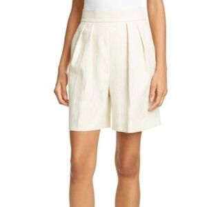 Theory High Waisted Pleated Shorts Light Linen Blend Ivory Beige Sz 00